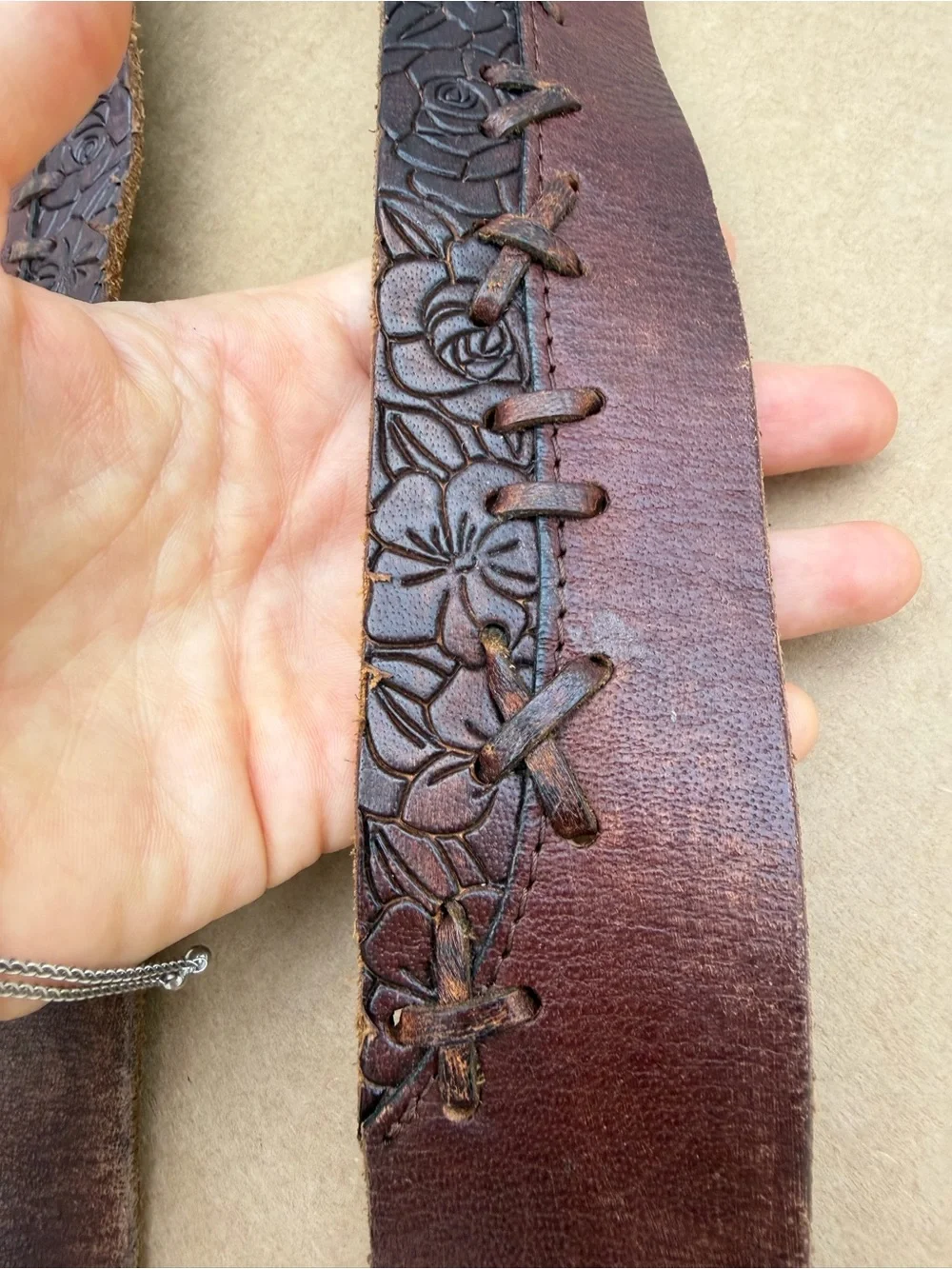 Vintage Y2K Abercrombie & Fitch Genuine Leather Wide Belt Floral Boho Size M